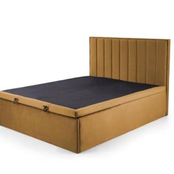 Kétszemélyes ágy, ágyneműtartóval, bársony, mustársárga, 160 cm - ROYAN kép