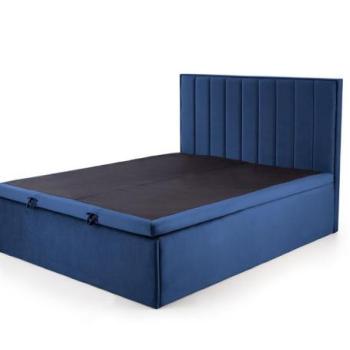 Kétszemélyes ágy, ágyneműtartóval, bársony, sötétkék, 160 cm - ROYAN kép