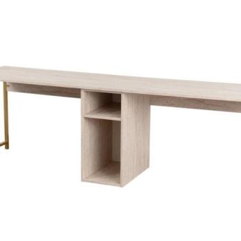 Kétszemélyes íróasztal, fa, mészkőszínű, arany fém lábakkal - LONGINET kép