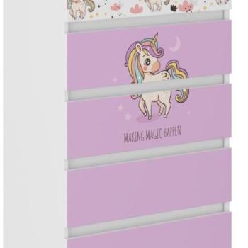 Kiváló minőségű gyermek komód rózsaszín egyszarvú motívummal 121x40x70 cm kép