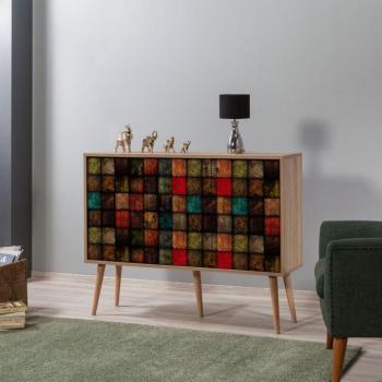 Komód, 120 cm színes kocka mintás, tölgy - CUBIKO kép