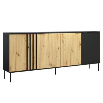 Komód 4D, fekete/artisan tölgy, RIMINA kép