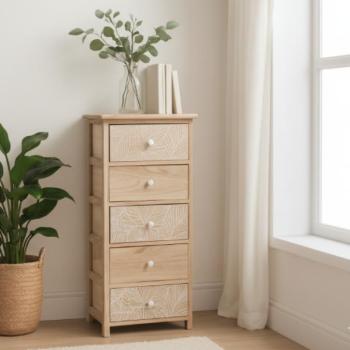Komód  LUIZA  5 fiókkal - boho design, 40 x 29 x 90 cm, 40 x 29 x 90 cm kép