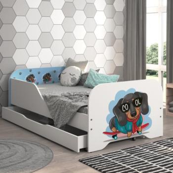 Komplett gyermekágy 160 x 80 cm-es matraccal és ágyráccsal - kék tacskó kép