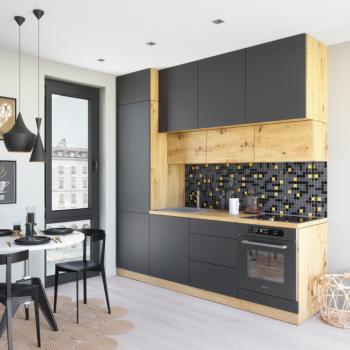 Konyhabútor, 2,4 m, szürke/artisan tölgy, VINETU kép