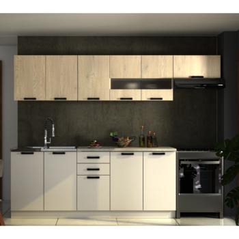 Konyhabútor, 2,6 m, cremona tölgy/kasmír/Navona krémszín, MONIA kép