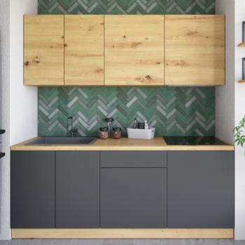 Konyhabútor, 2 m, artisan tölgy/szürke, VINETU kép