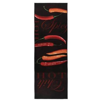 Konyhai futószőnyeg, csilipaprikákkal mintázott, fekete - piros - narancssárga, poliészter, 60x180 cm - POPOTTE kép