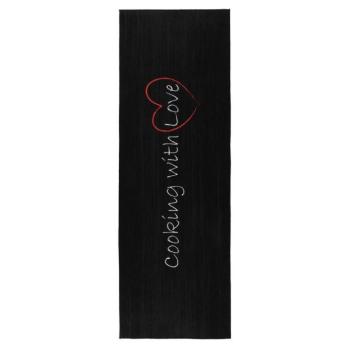 Konyhai futószőnyeg, feliratos, fekete, poliészter, 60x180 cm - POPOTTE kép