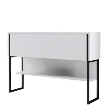 Konzolasztal, tárolórésszel, polccal, fa - fém, fehér - fekete - SUGROB kép