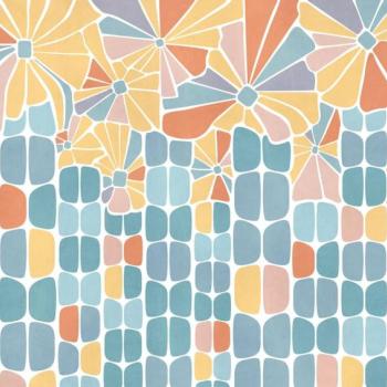 Különböző színes mintázatú tapéta, 300x250 cm, türkiz - sárga - narancssárga - rózsaszín - MOULINS kép