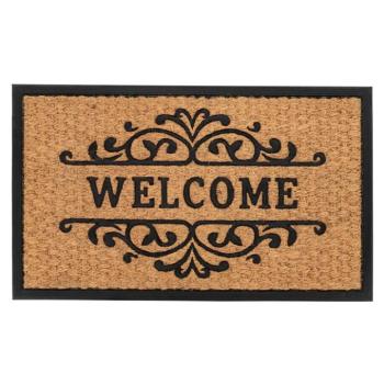 Lábtörlő, barna - fekete, rattan - gumi, 40x60 cm - BIENVENU kép