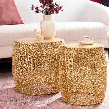 LEAF 2 részes arany alumínium dohányzóasztal 40cm kép