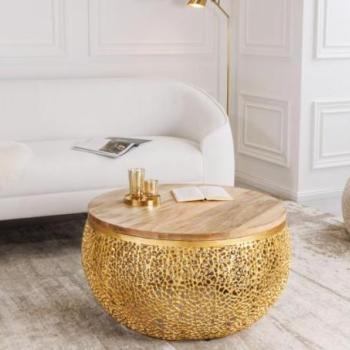 LEAF barna-arany mangófa dohányzóasztal 80cm kép