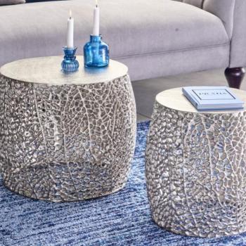 LEAF ezüst 2 részes alumínium dohányzóasztal 40cm kép