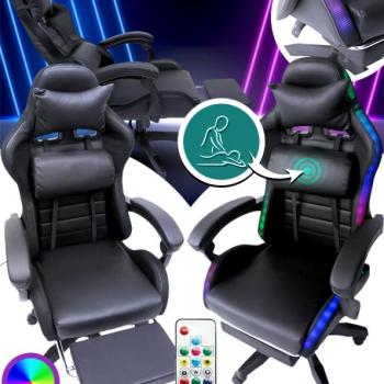 LED játékszék összecsukható lábtartóval és masszázsfunkcióval - Fekete kép