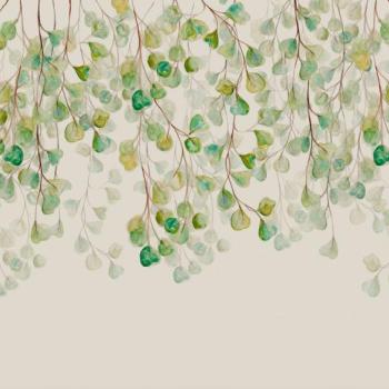 Lelógó növényeket ábrázoló tapéta, 300x250 cm, zöld - barna - fehér - BOULEAU kép