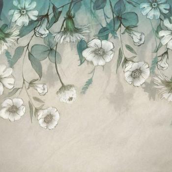 Lelógó virágokat ábrázoló tapéta, 300x250 cm, türkiz - fehér - bézs - LES SIMPLES kép