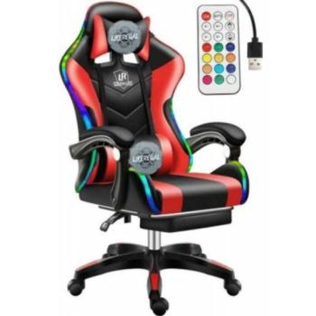 Likeregal 920 LED gamer szék lábtartóval piros masszázs funkcióval kép