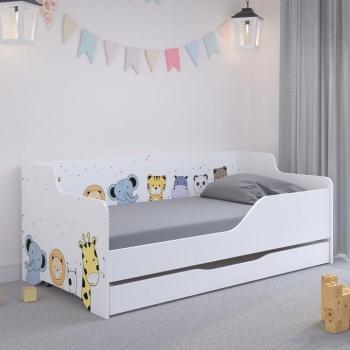 LILU Fehér gyerekágy háttámlával 160 x 80 cm - Állatkerti állatok kép