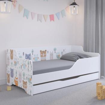 LILU Fehér gyerekágy háttámlával 160 x 80 cm - Állatos mintával kép