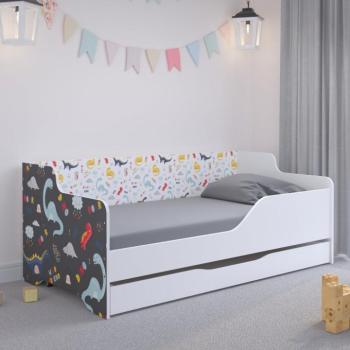 LILU Fehér gyerekágy háttámlával 160 x 80 cm - Dinoszauruszok kép