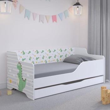 LILU Fehér gyerekágy háttámlával 160 x 80 cm - Mesebeli sárkány kép