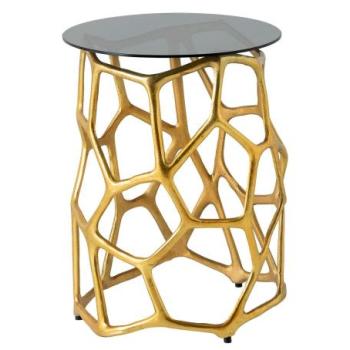 LIQUID GEOMETRIE edzett üveg fekete lerakóasztal arany kép