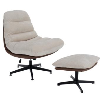 Luxus forgófotel lábtartóval, bézs/barna/króm, SABIR kép