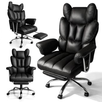Luxus irodai szék RELAX PRO lábtartóval - fekete műbőr kép