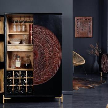 MANDALA fekete tömörfa bárszekrény 140cm kép