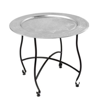 MARRAKESH ezüst dizájn acél lerakóasztal levehető tálcával 60cm kép