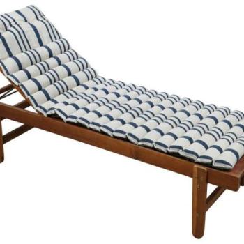 Matrac napozóágyhoz, csíkos, pamut, fehér - kék, 60x180 cm - MANDUEL kép