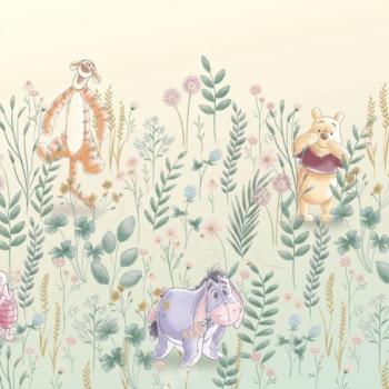 Micimackó és barátai bújócskáznak tapéta, 300x250 cm, zöld- sárga - rózsaszín - PITORESQUE kép