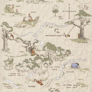 Micimackó tékép tapéta, 200x240 cm, bézs - zöld - fehér - CARTE AUX TRESORS kép