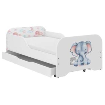 MIKI gyerekágy 140×70cm matraccal és ágyneműtartóval – elefánt szafari kép
