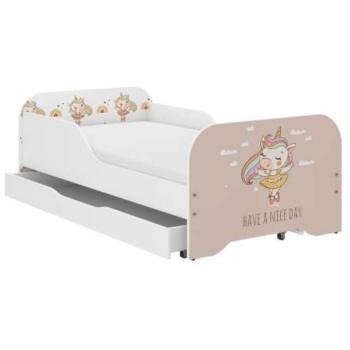 MIKI gyerekágy 160×80cm matraccal és ágyneműtartóval – balerina unikornis kép