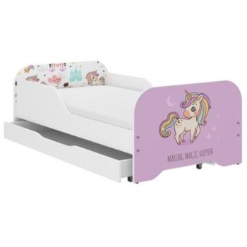 MIKI gyerekágy 160×80cm matraccal és ágyneműtartóval – rózsaszín unikornis kép