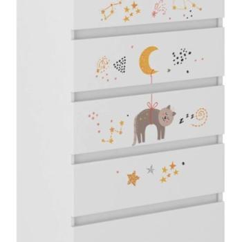 Minőségi gyerek komód 121 x 40 x 70 cm - Cica és csillagok kép