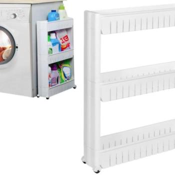 Mobil fehér szekrény kerekeken mosógéphez kép