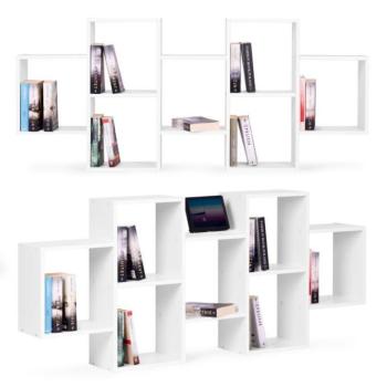 Modern fali könyvespolc 8 polccal - fehér kép