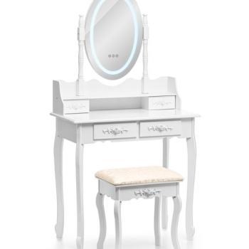 Modern fésülködőasztal ovális tükörrel és LED világítással kép