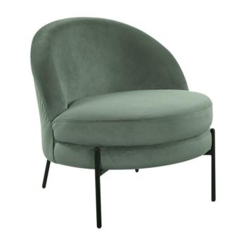 Modern kerek bársony fotel, menta fekete fém lábbal - GALET kép