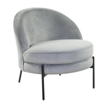 Modern kerek bársony fotel, szürke fekete fém lábbal - GALET kép