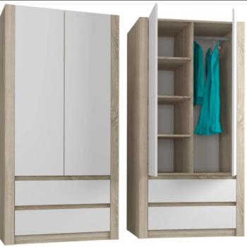 Modern kétajtós gardróbszekrény MODERN B20 180 x 90 x 55 cm - különböző színváltozatokban. sonoma mix fehér kép