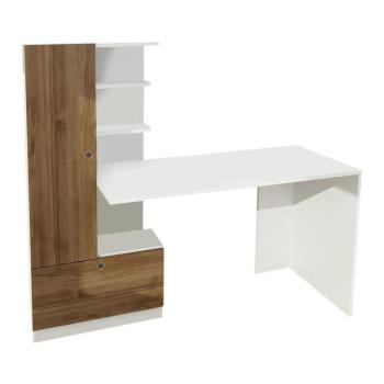 Modern stílusú íróasztal, szekrénnyel és polcokkal, fehér-fa - DOUBLON kép