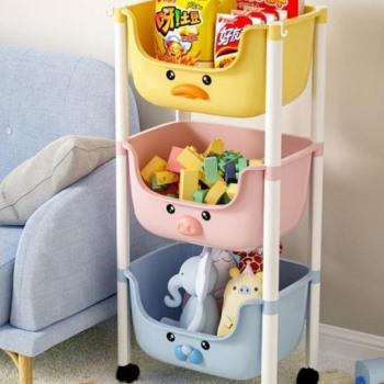 Műanyag gurulós tároló polc 3 szintes - színes kép