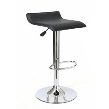 Műbőr bárszék, állítható króm lábbal, fekete - JOHANN kép