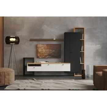 Nappali fal, fekete/fehér/arany craft tölgy, DENISO kép