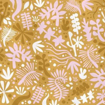 Növényi motívumokkal díszített tapéta, 300x250 cm, mustársárga - rózsaszín - fehér - GOUSCHA kép